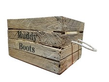 Wellie Boot Rack & Shoe Rack with handles Rustic Wooden Storage Box Muddy Boots.