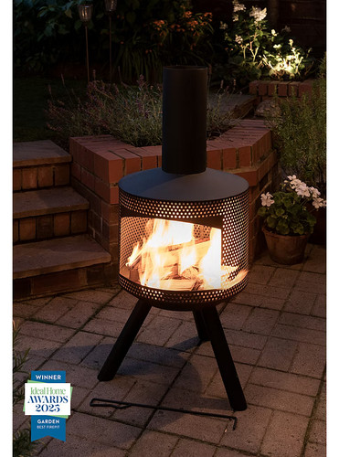 Black steel chiminea with - steel,