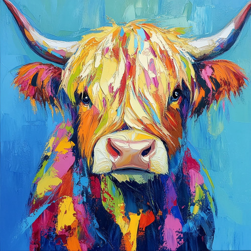 Highland cow colourful oil art - highland,