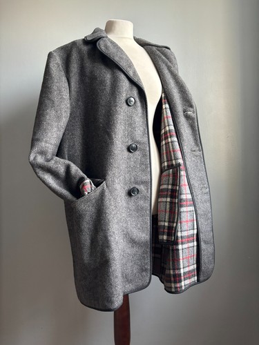 Vintage wool coat tartan - wool, 48