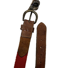 Vintage red braided elastic leather men's medium belt  | SKU 1592