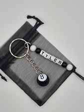 Personalised Lucky 8 Ball Keyring, Good Luck, Billiards, Pool, Black ⚫️ 
