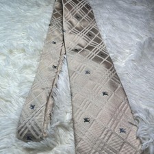 Burberry Silk Horse Check Beige Tie Made in UK Used