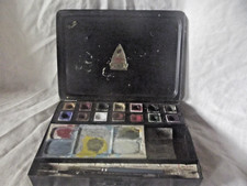 Vintage & Rare Chelsea Series Japanned Black Tin Paint Box