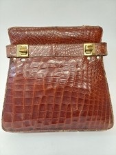 Crocodile Skin Handbag Vintage Womens Bag Structured Real Leather Clutch 27 x 25