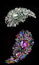 EXTRA LARGE 4.2" CLEAR OR MULTI-COLOURED DIAMANTE CRYSTAL TEARDROP LEAF BROOCH