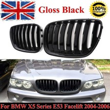 2x Gloss Black Front Kidney Grilles For BMW X5 E53 2004-06 Facelift 51137113733