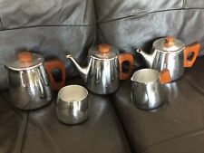 Vintage Sona 5-piece tea/coffee set, stainless steel & teak, Stratford Upon Avon