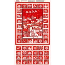 Advent Calendar Panel Christmas Fabric Makower Scandi Metallic Red 60CM X 112CM