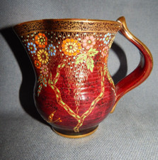 VINTAGE ART DECO CROWN DEVON FIELDINGS RED LUSTRE JUG ~ FLORAL DECORATION  4.25"