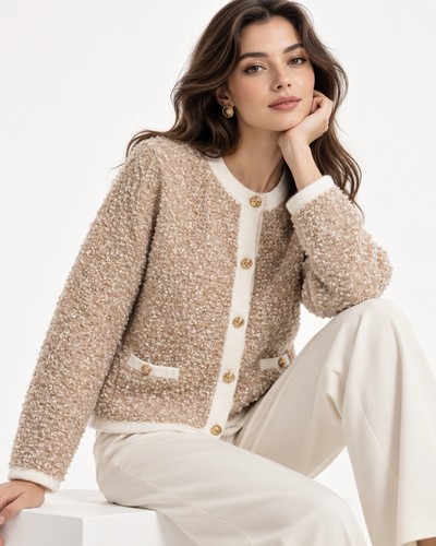 Sosandar cream boucle tweed - cream,