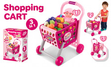 Kids Shopping Cart Toy with Food & Baby Doll – 3 in 1 Pretend Play Trolley Set P