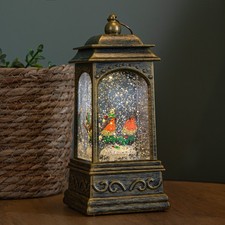 21cm Battery Operated Christmas Robin Scene Glitter Water Spinner Lantern
