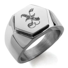 Stainless Steel Royal Initial Monogram Letter X Mens Hexagon Crest Signet Ring
