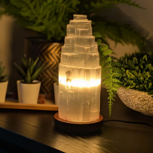 Large selenite tower lamp - selenite,