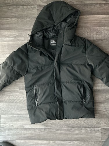 Zara black hooded puffer - black,