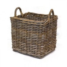 Rectangular Wicker Weave Log Storage Basket with Handle - Medium