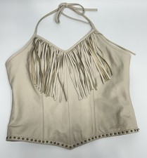 JACK DANIELS Old No 7 Leather Women Crop Top Medium Motorcycle Fringe Biker