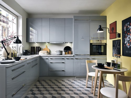 Grey high gloss kitchen - , units