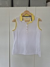 Green Lamb Women’s Sleeveless Polo Shirt White Yellow Trim Golf Sports Size M