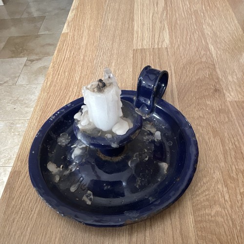 Blue enamel metal chamberstick - enamel,