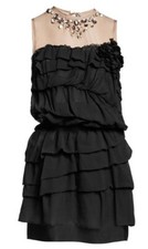 LANVIN H&M RARE BLACK SILK CHIFFON RUFFLE PARTY MINI DRESS UK 16 US 12 LARGE NEW