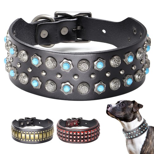 Leather studded dog collar - leather,