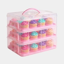 3 Tier Cupcake Carrier Pink 36