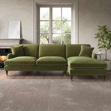 Olive Green Velvet Right Hand 4 Seater Corner Sofa - Payton SOF146