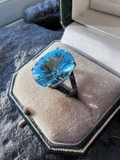 Vintage Large Blue Topaz 9ct white Gold ring size O 