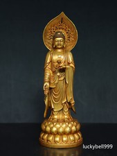 13.8" Old Antique Tibetan Buddhism Temple Bronze 24k Gilt Amitabha Buddha statue