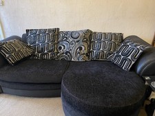 Large Sofa and Matching 2 Seater Swivel Cuddle Chair with Footstool In Black