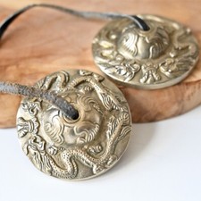 Tibetan Buddhist Tingsha Bells with Dragon Design - Large