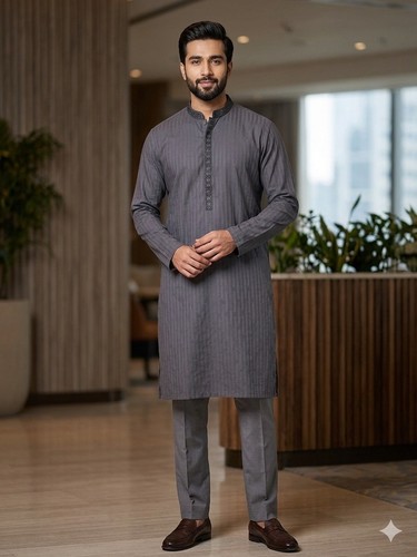 Men grey kurta size small - grey,