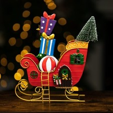 Christmas Santa Sleigh Decoration Metal Ornament Xmas Tree Statue Home Decor