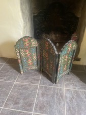 Inglenook 3 Panel Decorative Wooden Fire Screen Fire Guard - Antique