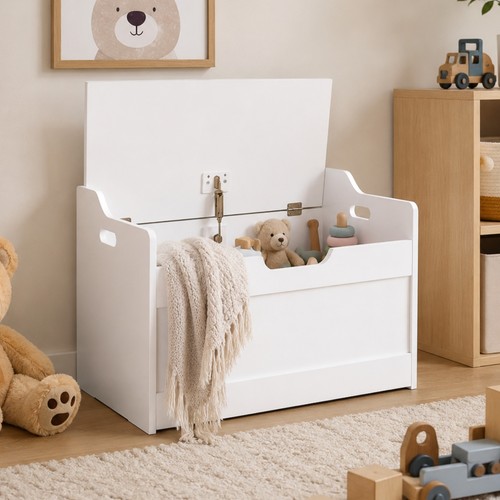 White wooden toy box kids - white,