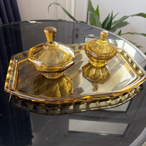 Vintage amber glass vanity set - glass,