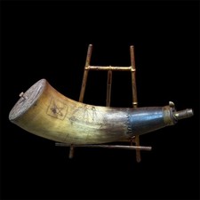 Early 19th Century Dated 1833 Flat Top Engraved Powder Horn Scrimshawed