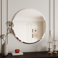 LUVODI Frameless Circle Mirror Round Bathroom Wall Mirror w/Beveled Edge 60/80cm