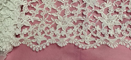White beaded guipure lace - white,
