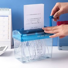 Hand Manual Desktop Office A6 Paper Shredder Strip Cut Shredding w/ Wastebasket
