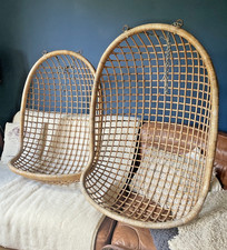 Pair original Mid century Hanging Egg Chairs chic boho 60's 70's bamboo retro