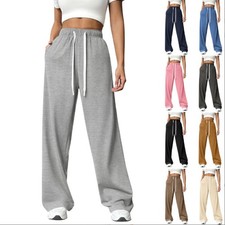 Womens Ladies Joggers Tracksuit Bottoms Close Wide Leg Trousers Jogging Pants