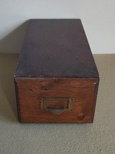 Vintage index card filing drawer/box with brass label holder