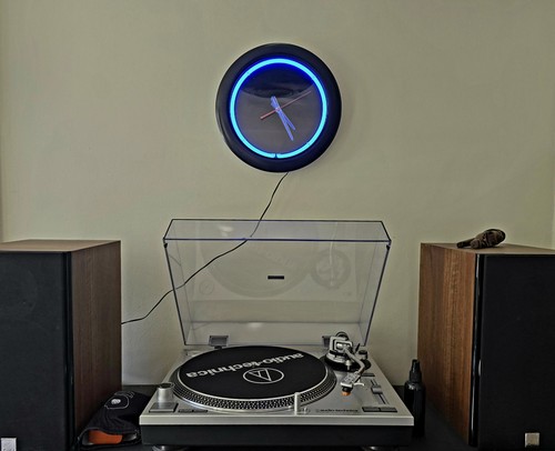 Vintage neon clock blue - 80's, (blue
