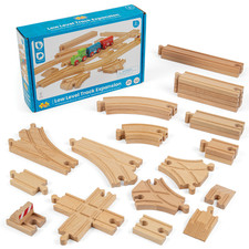 Bigjigs Rail Low Level Track Expansion Set, Wooden Railway Sets - 25 Pieces