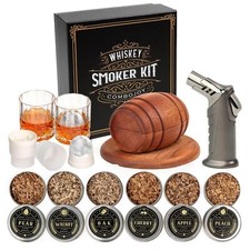 Whiskey Smoker Kit with Torch6 Flavors Wood Chips 2 Glasses 2 Ice Ball MoldsC...