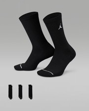 3 PAIRS NIKE AIR JORDAN Cushioned Black CREW Basketball Everyday SOCKS SIZE L