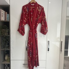 Red Floral Vintage St Michael Silky Kimono, Dressing Gown M&S Size 16-18